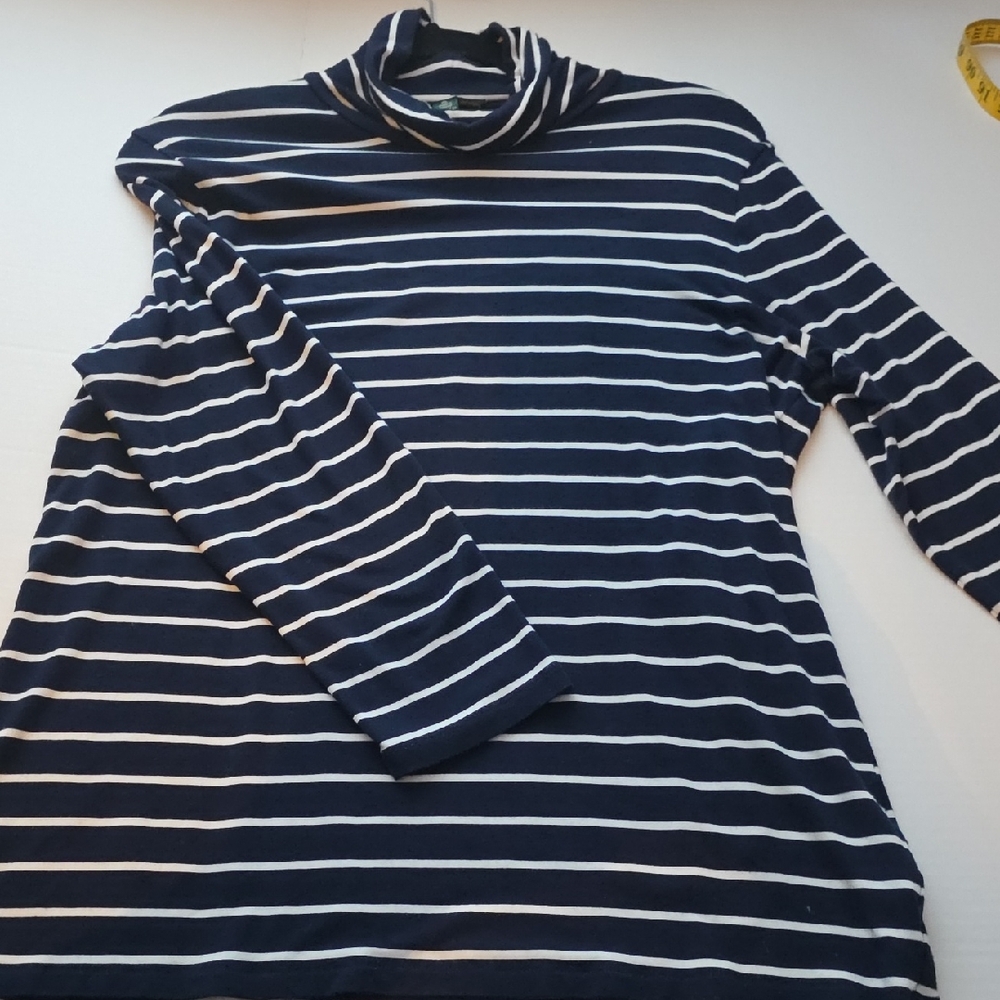 Ralph Lauren Navy and White Striped Turtleneck Top Size XL Coastal Lightweight